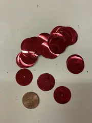 Red Metallic 20 mm Round Sequins- Hole In Center - 75 Sequins - Vintage