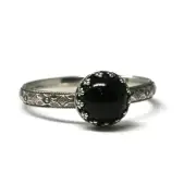 8mm Black Onyx Ring Symmetrical Flower Crown 925 Sterling Silver