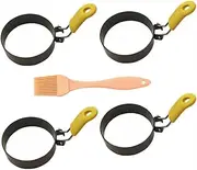 Naisfei Egg Ring,4 PCS Stainless Steel Egg Rings Non Stick for Frying, Round Egg Shaper for Frying Pan, Poached Egg Moulds for Fried Eggs, Griddle Egg Circles with Oil Brush,Pancake Rings for Burger