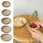 Round Storage Basket Brown&Beige Weaving Tray Display Platter Home Shop Hotel