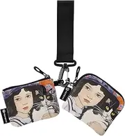 [XYMZR] Mini Zip Around Wristlet keychain Wallet Cat Violet Purple for Women Personalized Pattern Detachable Dual Pouch Wristlet Portable Wallet Phone Coin Purse, Multi-colored, One Size