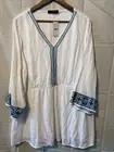NWT Lane Bryant Women's White/Teal Embroidered Blouse SZ-20