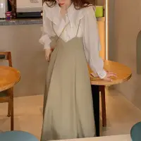 在飛比找momo購物網優惠-【BBHONEY】法式氣質修身吊帶長裙 雪紡襯衫兩件式套裝(