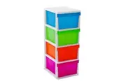 4 Tier Drawer Storage Organiser Plastic Level Office Shelves Coloured Cabinet