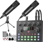 Podcast Equipment Bundle,Audio Mixer DJ Mixer with condenser Microphone for Live Streaming