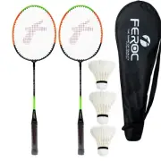 Aluminium Badminton Racket 2 with 3 Pieces Feather Shuttles with Full-Cover Set