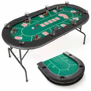 Costway 1.8M 8-Player Folding Poker Table Cardboard Game Table w/Comfy Armrests Green