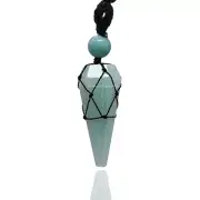 Amazonite Pendulum Necklace Pendant - Black Macrame