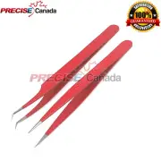 2 Pieces Straight and Curved Tip Tweezers for Eyelash Extensions (Red Color)