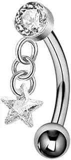 [Niaspi] 16G G23 Titanium CZ Dangle Eyebrow Ring for Women Sparkling Cubic Zirconia Heart Star Eyebrow Curved Barbell Rings Rook Cartilage Earrings Studs Internally Threaded Eyebrow Piercing Jewelry