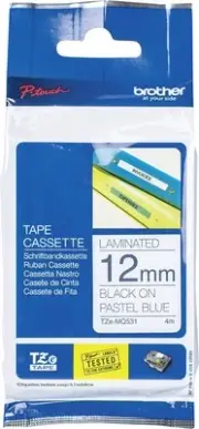 Brother Label Tape 12Mm Black On Pastel Blue Compatible With P Touch Printers
