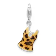Sterling Silver Amore La Vita Rhodium-Plated Polished 3-D Cz Black Yellow Enameled Tank Top Charm With Fancy Lobster Clasp