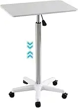 Stand Up Desk Sit Stand Mobile Workstation Home Small Height Adjustable Standing Desk, Office Portable Mobile Laptop Table with Brake Roller, Easy to Install(White,60 * 39 * 85-107cm)