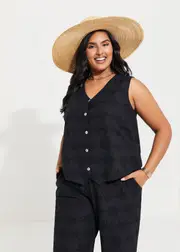 [Virtuelle] Taking Shape Cotton Palm Embroidered Vest Size 20 in Black - Plus Size Women's Clothing Black