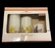 3 Huntington Home Fall Leaves Flameless Led Candle Set Remote Timer NIB a064