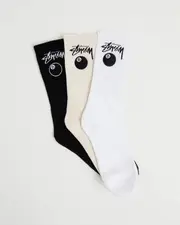 Mens 8 Ball Socks 3 Pack in White/Cream/Black