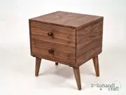 Wooden Drawer Bedside Table - Moroccan Brown Minimalist Walnut Wood Table