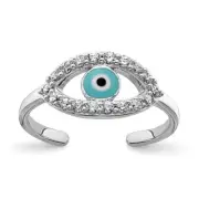 Sterling Silver Rhodium-plated Blue Enamel and CZ Evil Eye Toe Ring -
