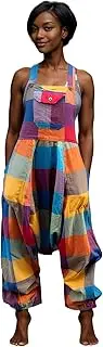 [manakamana] Patchwork Harem Summer Overalls with Pockets - Boho Loose Jumpsuit - Low crouch Baggy Romper - 100% cotton