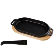 Ooni - cast iron SIZZLER Pan with Removable handle & thick Wooden Trivet - UU - P08C00