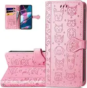 [Monwutong] Wallet Phone Case for Motorola Edge 30 Pro,Cute Cartoon Cat Dog Pattern PU Leather Case with Magnetic Clasp and Cash Card Slots Holder Cover for Moto Edge 30 Pro CD Pink