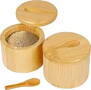 Salt Cellar | Seasoning Jars Containers | 2 Piece Seasoning Bowls with Magnetic Swivel Lids Spoons Storage for Home Table Kitchen Dining