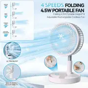 Folding Telescopic 4.5W Portable Height/Tilt Adjustable Rechargeable Cordless Fan