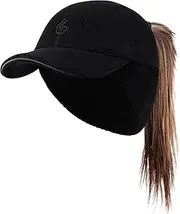 [PivotWing] Women's Winter Hat with Ear Flap, Stretchy Baseball Cap, Ponytail Hat
