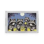 Whimsical Acrylic Serving Tray with Raccoons Design, Fun Tray, Home Decor,