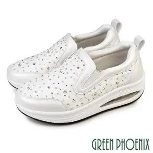 【GREEN PHOENIX 波兒德】女 休閒鞋 懶人鞋 厚底鞋 小白鞋 氣墊 蕾絲 水鑽(白色、黑色)