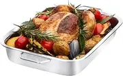 Stainless Steel Roasting Pan with Raised Bottom – 40cm Extra-Large Roaster & Baking Tray, Oven Safe, Reinforced Rim, 6.5cm Deep – Perfect for Large Meats & Vegetables, Dishwasher Saf