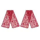 2 Pcs Wedding Table Runner Love Heart Print Lace Red Table Runner Decoration For