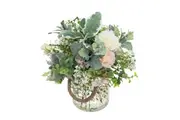 Glamorous Fusion Eutomosa & Gypso Mixed Artificial Fake Plant Decorative Arrangement 35cm In Maison Jar