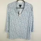 Worthington Woman NEW Size 1X Jersey Light Blue Dot Blouse Top Stretch QQ12
