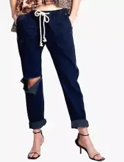 ONE TEASPOON FOX BLACK SHABBIES DRAWSTRING BOYFRIEND JEANS FREE PEOPLE SZ S