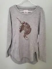 Colortree Girls Sequin Unicorn Gray Hi Low Sweater New Size 14