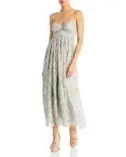 AQUA Womens Dress Medium Green Maxi Sundress Keyhole Halter Peasant Cottage