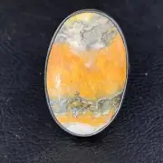 Yellow Bumble Bee Jasper Navajo Sterling Silver Ring 8 Adjustable 14020