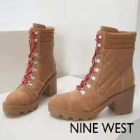 在飛比找Yahoo奇摩購物中心優惠-NINE WEST UNITE 菱格拼接麂皮高跟中筒靴-棕色