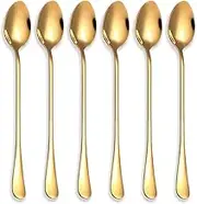 6 Pcs Gold Iced Spoon, 19.5 cmStainless Steel Long Handle Mixing Spoon, Espresso Spoons, Latte Spoons,Long Handle Teaspoons, for Coffee Tea Dessert Sundae