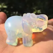 Opal Elephant Quartz Crystal Figurine Statue,Natural Healing Crystal Carved Gemstone Stone,Pocket Sculpture Fluorite Stone