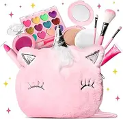 MOTYYA Kids Real Makeup Kit for Girls, Non Toxic, Washable Make Up Set with Mini Coin Purse Cute Umicorn Princess Toys for 3 4 5 6 7 8 9 10 12 Years Old Little Girls Birthday Gift (Pink)