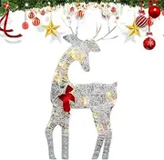 Outdoor Christmas Reindeer with Lights | Iron Holiday Outdoor Lighted Deer with Bell Bow - Lawn Decoration Christmas Deer Decor for Festive Yard Setting