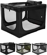 Veraste 30 Inch Collapsible Travel Dog Crate for Medium Large Dogs, Portable Dog Crate 4-Door Foldable Soft Kennel with Chew-Proof Mesh Windows for Indoor & Outdoor Travel,with Storage Bag,Black