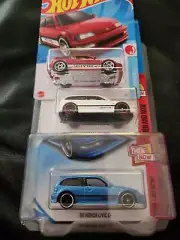 3HOT WHEELS: 90 HONDA CIVIC EF, WHITE, RED, and BLUE Kmart exclusive w/protector