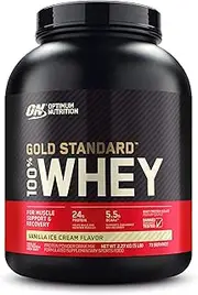 OPTIMUM NUTRITION Gold Standard 100% Whey Protein Powder, Vanilla Ice Cream, 2.27kg - [2024/2025 plastic neck band packaging may vary]