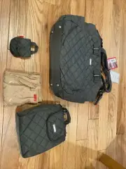 StorkSak Navy Quilted Large Diaper Tote Bag, Cooler bag, pacifier case