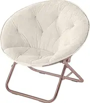 Urban Shop Faux Fur Saucer Chair, 22" D x 32" W x 29" H, White/Gold