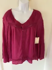 NWT Billabong Womens Large Top Vibrant Pink Peasant Blouse