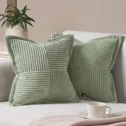 [Topfinel] Cushion Covers, 16x16 Inch Scatter Autumn Decorative Fluffy Pillows Cases with Invisible Zipper for Sofa Bed Livingroom Bedroom (40x40 cm, Sage green, Pack of 2)